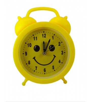 Smiling emoji table clock yellow